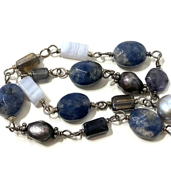 Silpada Sterling Silver Sodalite Blue Lace Chalcedony Pearl Necklace - Picture 5 of 6